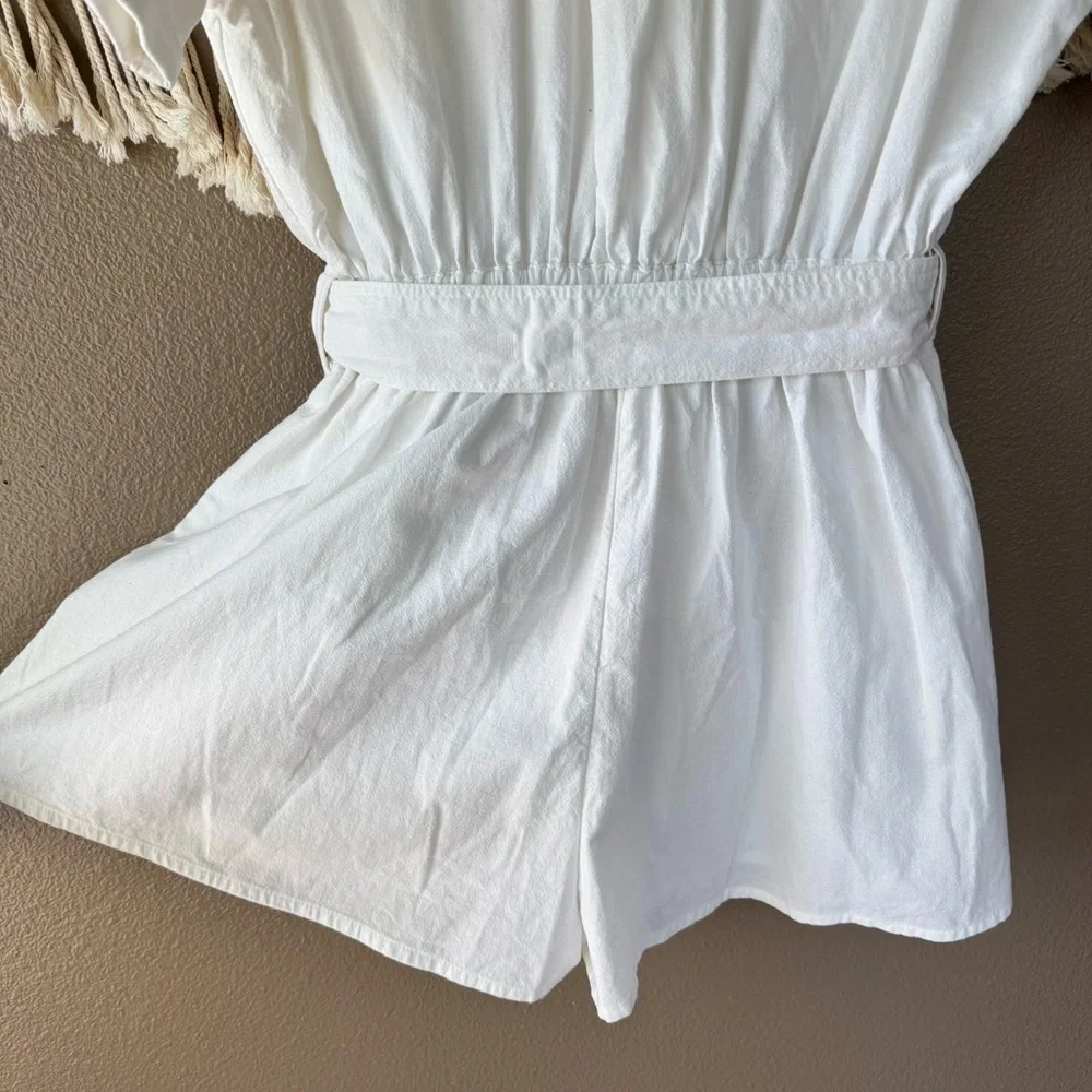 FREE‎ PEOPLE No Plans White Button Front Romper Playsuit EUC C - Picture 9 of 12